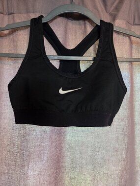 Nike Girls Black Sports Bra White Swoosh Youth Athletic Top Size YS
